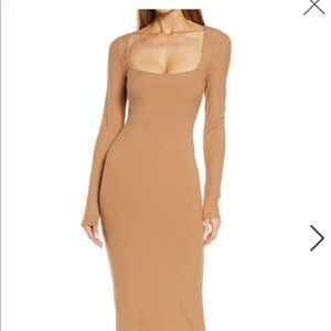 Skims camel long sleeve slip dress